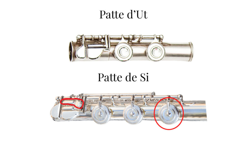 Un comparatif visuel entre la patte de Do (anciennement patte d'Ut) et la patte de Si en flute traversière